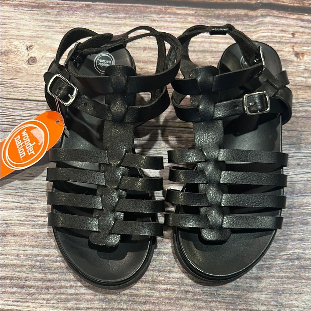 Girls Sz 3 Wonder Nation Black Strappy Sandals • NWT!